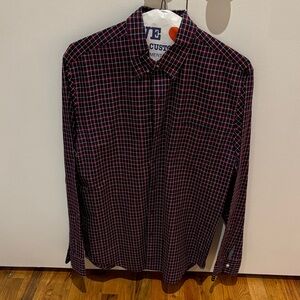 J. Crew Men's Red and Navy Checkered Shirt